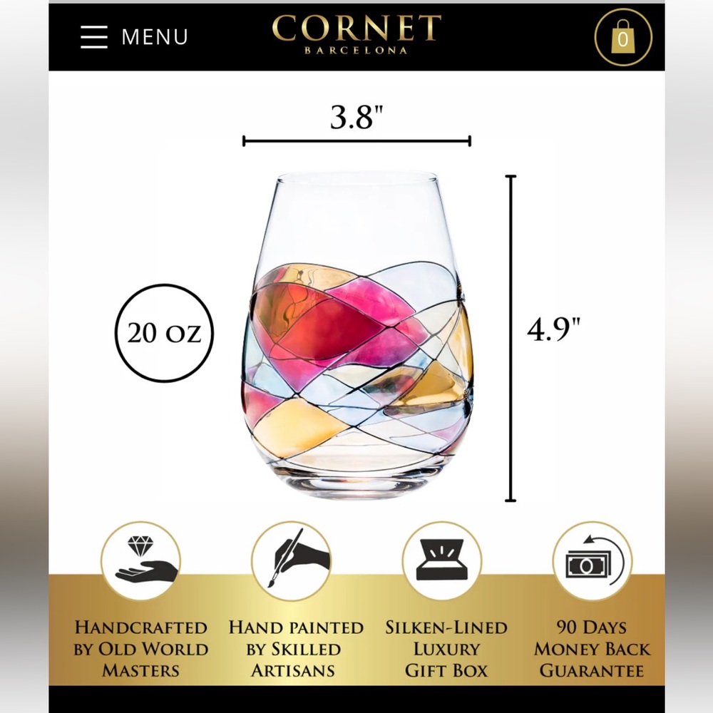 Cornet Handcrafted Purple and Gold Stemless Wine Glasses - Two Glasses - Picture 3 of 7